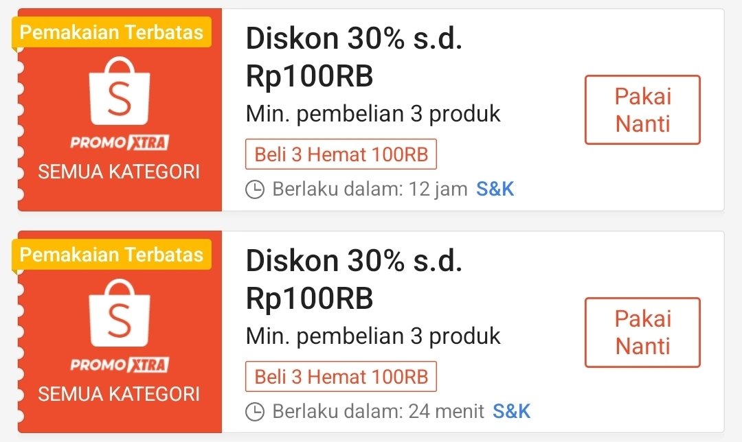 RacunBelanja's tweet photo. Diskon 30% maksimal Rp100.000
Minimal beli 3 produk
Bisa semua kategori‼️
🗓️ 6 Juni 2026
⏰ Jam 00:00 &amp; 12:00
📌 Produk Promo Xtra &amp; Promo Xtra+

Vouchernya otomatis ada di akun:
https://t.co/RmOtGcmOQI

Mincun mau beli daging 😍
Kalo mau maksimal checkout Rp333.000 https://t.co/rBgsQlxukn