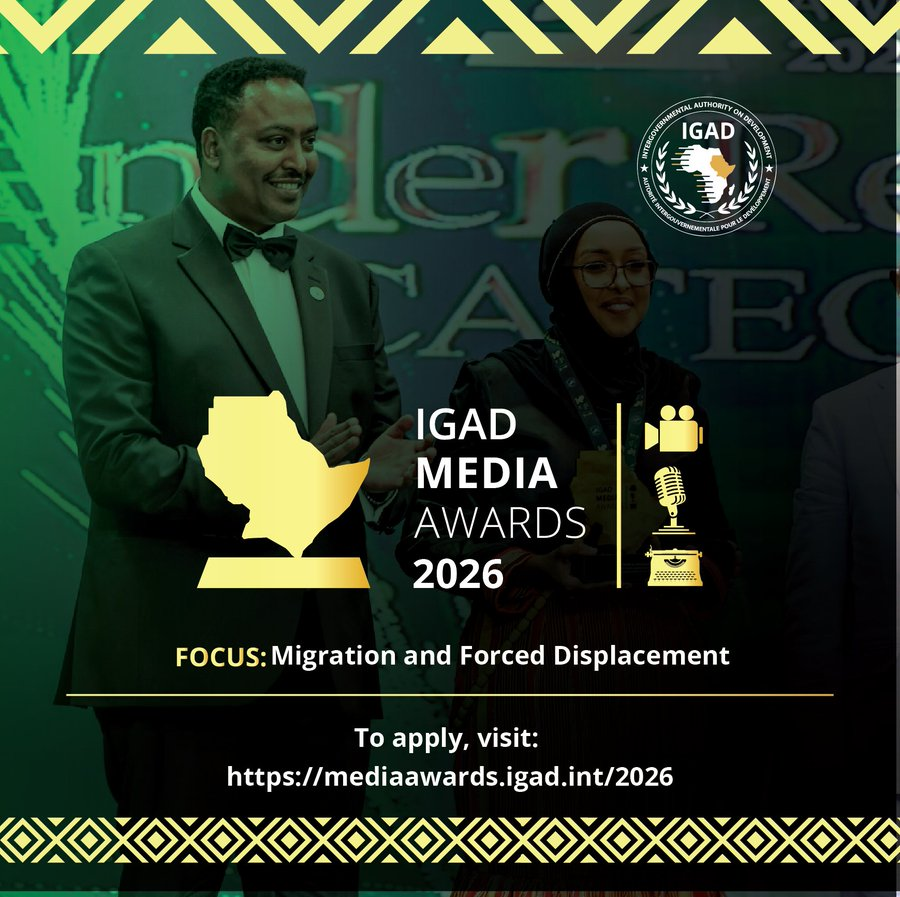 gijnAfrica's tweet photo. The @IGADsecretariat seeks entries for the 2026 IGAD Media Awards.

The awards will recognise outstanding journalism on migration, forced displacement, labour mobility, free movement, decent work, protection &amp; regional integration.

Deadline: July 31. https://t.co/R1ViE3RmcG https://t.co/83w6iMIb6O