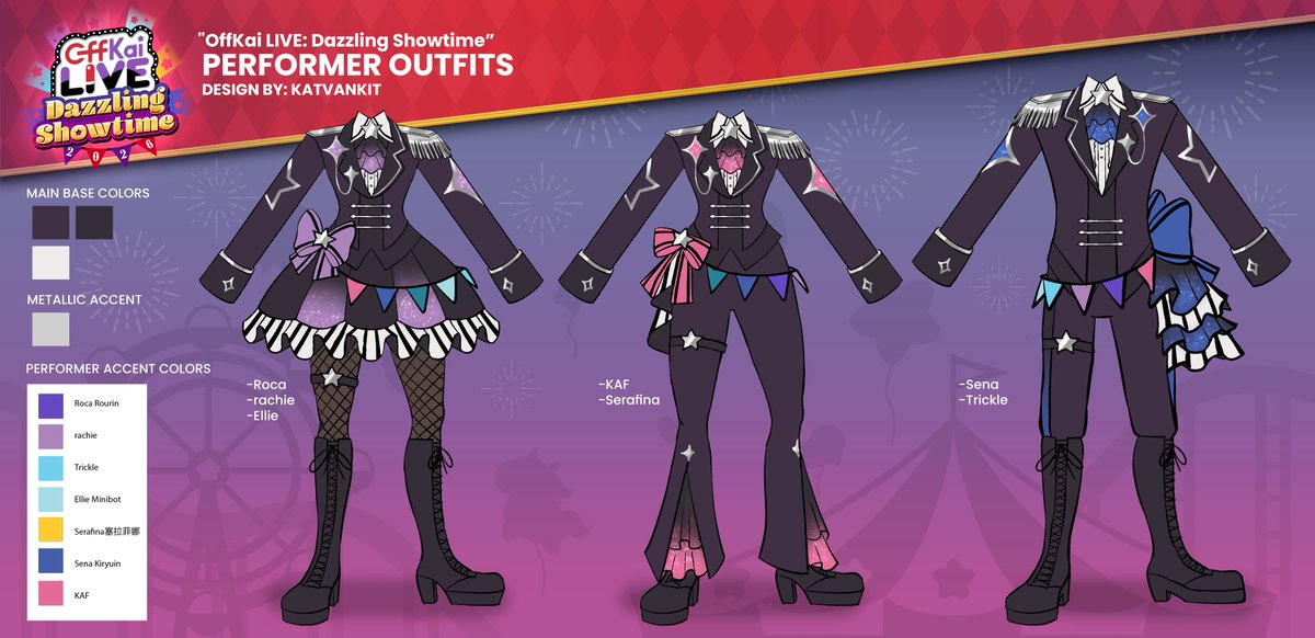 KatVanKit's tweet photo. I am honored to be the Creative Director for the Branding &amp; Visuals for "OffKai LIVE: Dazzling Showtime" 🎆

I also designed the outfits &amp; icons ("cutiemarks") for the performers and the show logo ✨

Ty to #OffKaiGen5 for the opportunity &amp; I hope everyone looks forward to it! 🥳 https://t.co/yPG2usfqqM