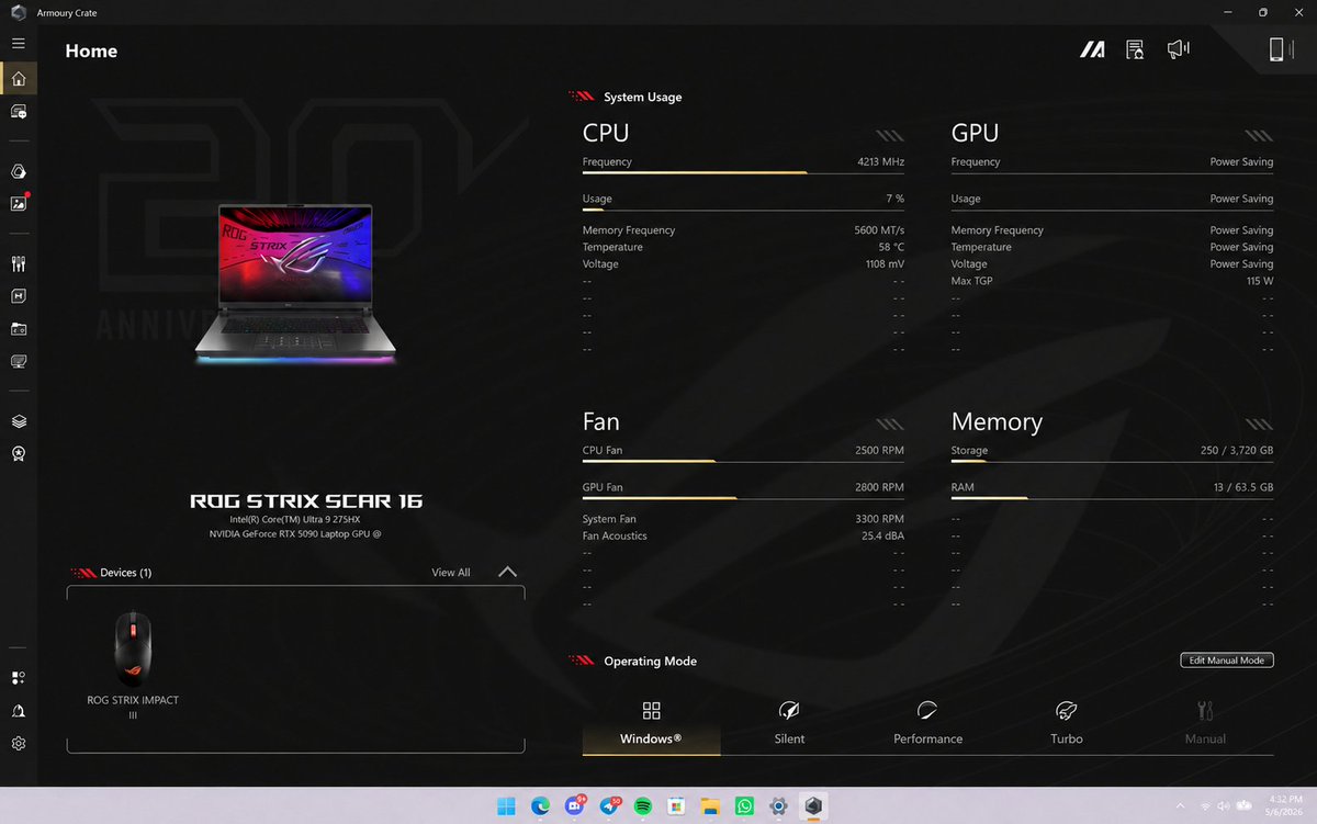 ozyern_'s tweet photo. ASUS cooked with ROG 20th Anniversary Armoury Crate Theme!! https://t.co/4oFzJ2u7OM