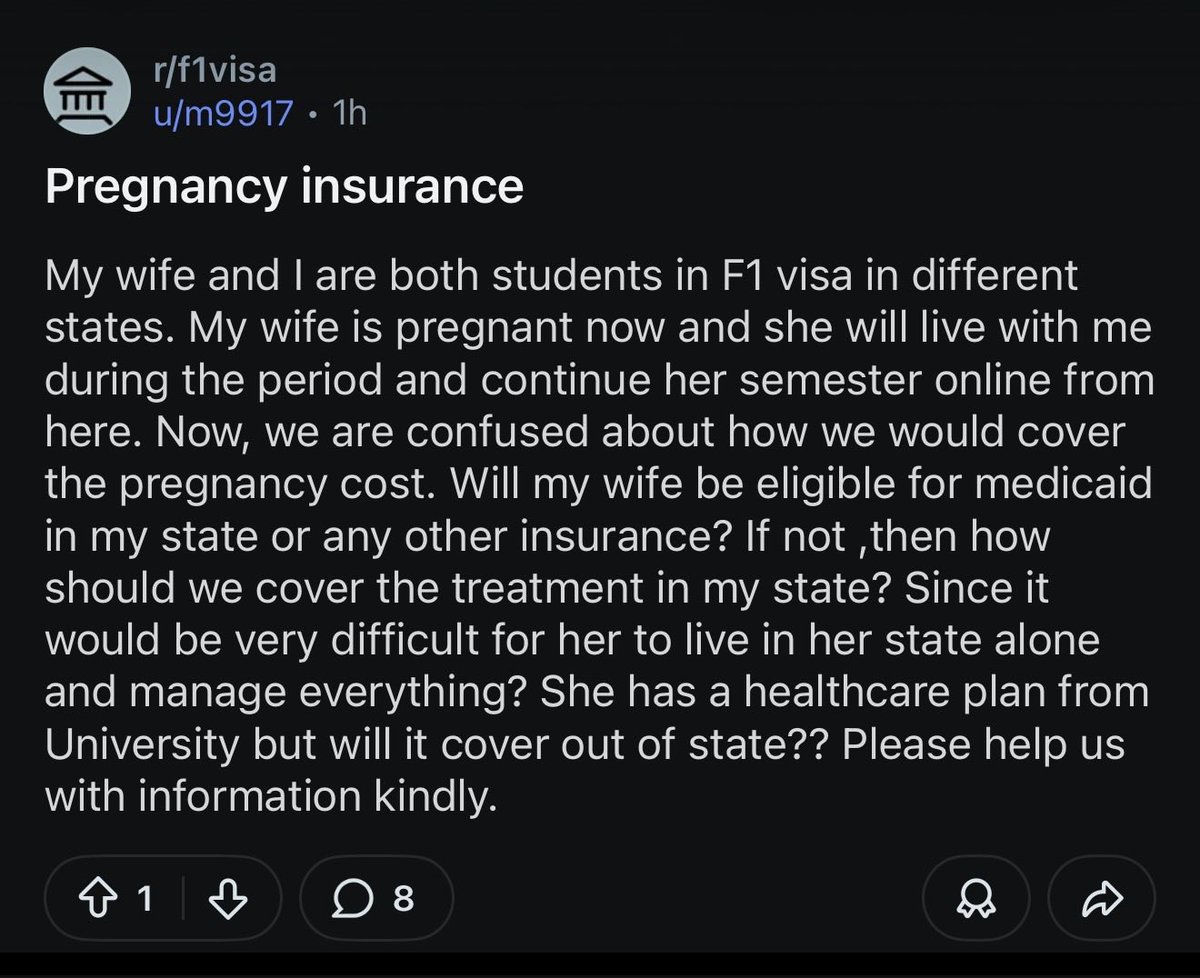 CyberGreen09's tweet photo. F1 visa students are getting pregnant in the United States to have babies here. Also seek Medicaid to cover medical expenses. Easy loophole: come to the US on a student visa, switch to online school, have anchor baby with medical expenses included! End birthright citizenship!! https://t.co/xCHA4C9Q5n