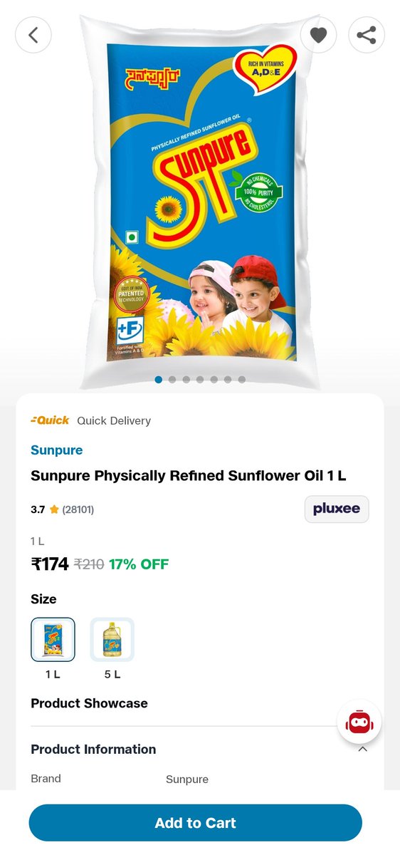 ramyakantap's tweet photo. @JioMart On 3rd June I ordered 1L Sunpure Sunflower Oil from JioMart. What I received? An 800g pouch. Clear short-weighting. Complained immediately. Your team promised replacement by 5th June. Today is 5th — no replacement, no call, no update. (1/2) https://t.co/eI0sAkRVDA