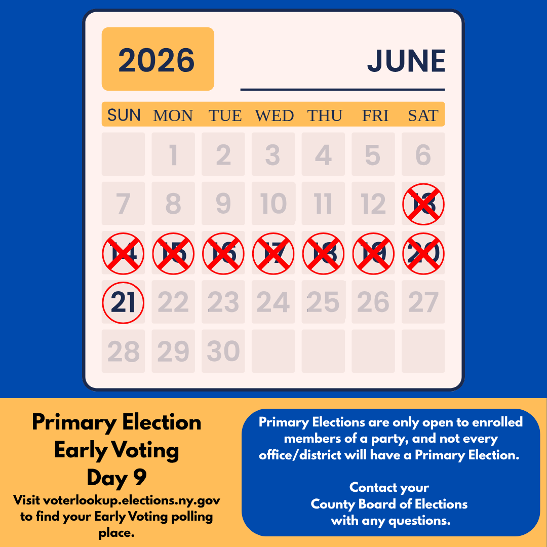 NYSBOE's tweet photo. It’s the last day of Early Voting for the Primary Election! Get out there and make your voice heard. Check out https://t.co/baJdTHAzCx for more election and voting information. https://t.co/l9LFlEoY7i