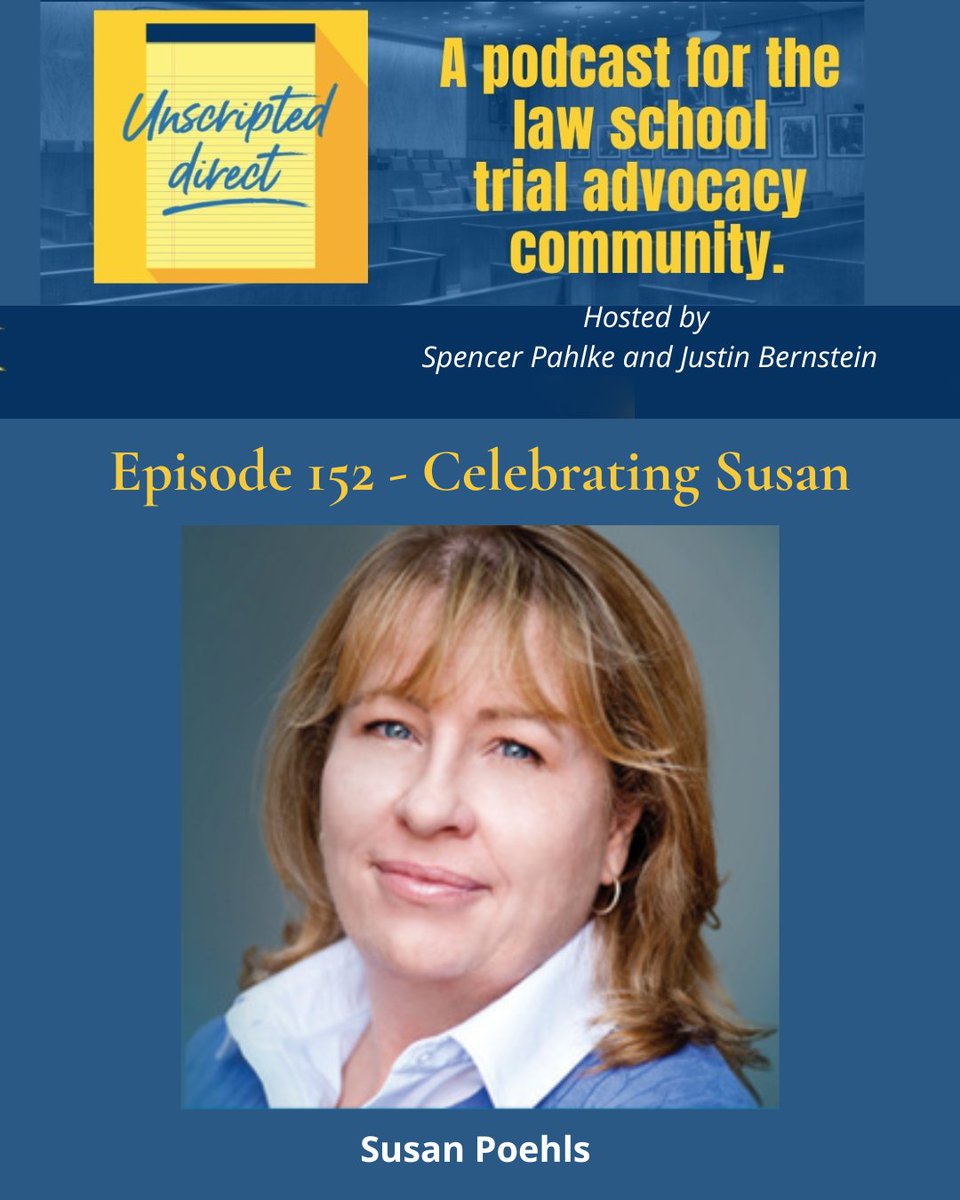 UnscriptedDX's tweet photo. (1/2) For decades, Susan Poehls was a pillar of the trial advocacy education community.

This Unscripted Direct episode celebrates her life and legacy. Created and produced by Spencer Pahlke, it includes interviews with her students, friends, coaches, and dean — https://t.co/IONGwvTtQn