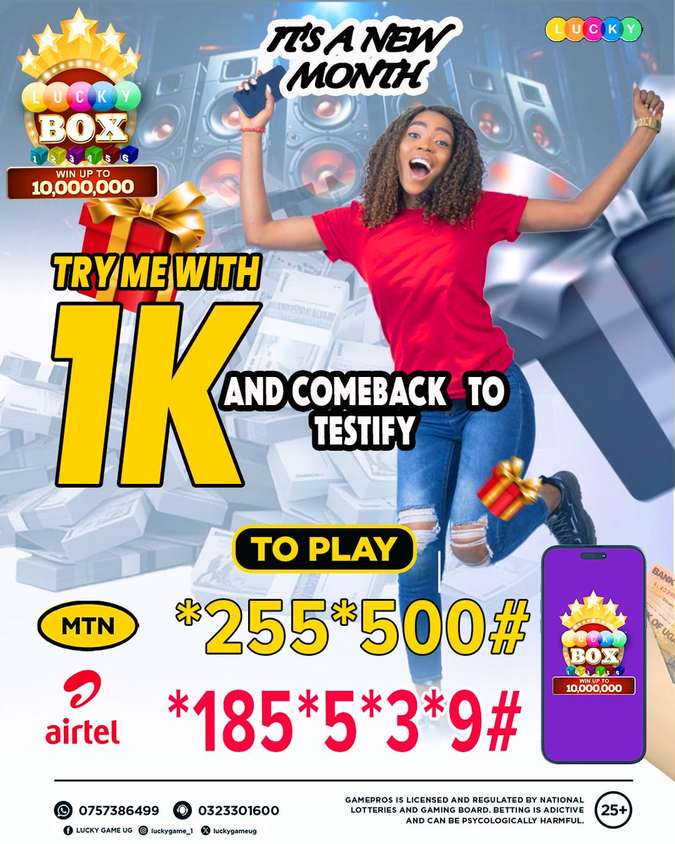 luckygameug's tweet photo. 🌟 It’s the month of June — why not try your luck?
For just 1K UGX, pick a box and discover what’s waiting inside. 🎁🍀
Could June be your lucky month? ⚡
SIX BOXES | ONE CHOICE | ONE INSTANT SURPRISE 💥
📲 MTN → *255*500#
📲 Airtel → *185*5*3*9#
🔞25+ | T&amp;Cs
#LuckyGameUG https://t.co/GEmewd6sWU