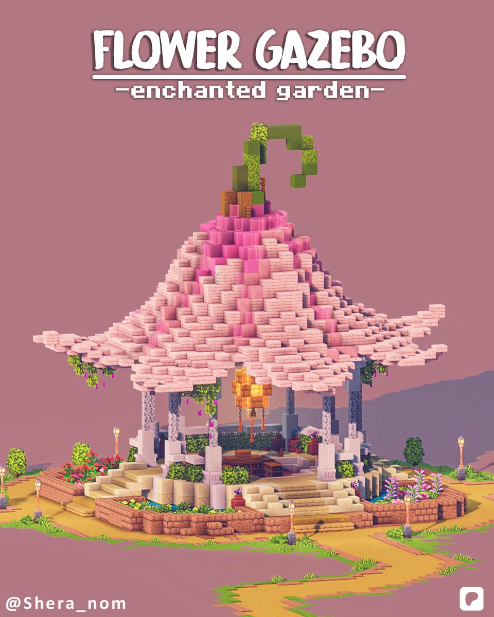 Shera_nom's tweet photo. Hello :)  Let me share this adorable Flowering Cherry Gazebo that I made in a shape of a flower! Would you build this?
✨Like and follow for more! 
📩 Download 2D Tutorial PDFs ( link in bio)  #Minecraftbuilds #minecraft建築コミュ #Minecraft #minecraftart https://t.co/ebi0RzoFvJ