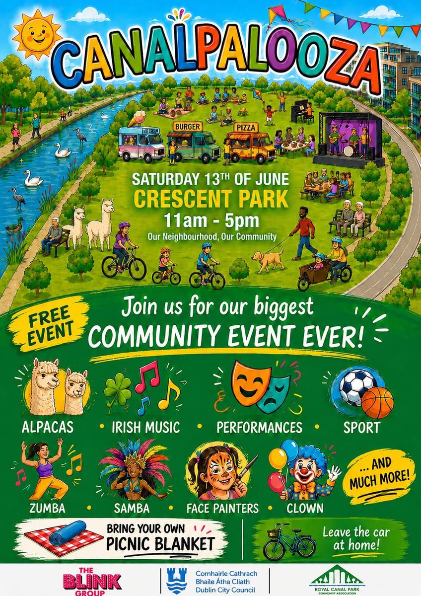 colmorourke1's tweet photo. Canalpalooza is nearly here!

Join us in Crescent Park, Royal Canal Park on Saturday 13 June from 11am to 5pm for a day of music, sport, performances, family activities, food and plenty of surprises.

Brought to you by the wonderful @RCPCA1 https://t.co/I4h6AE9lcN