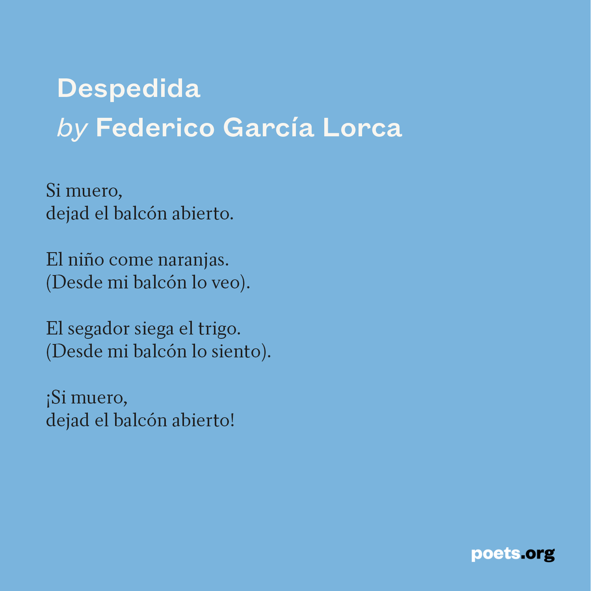 POETSorg's tweet photo. Farewell by Federico García Lorca, born #OTD in 1898.⁠
⁠
Read the poem: https://t.co/Kw2wpizZif https://t.co/CGXCNVEzP4