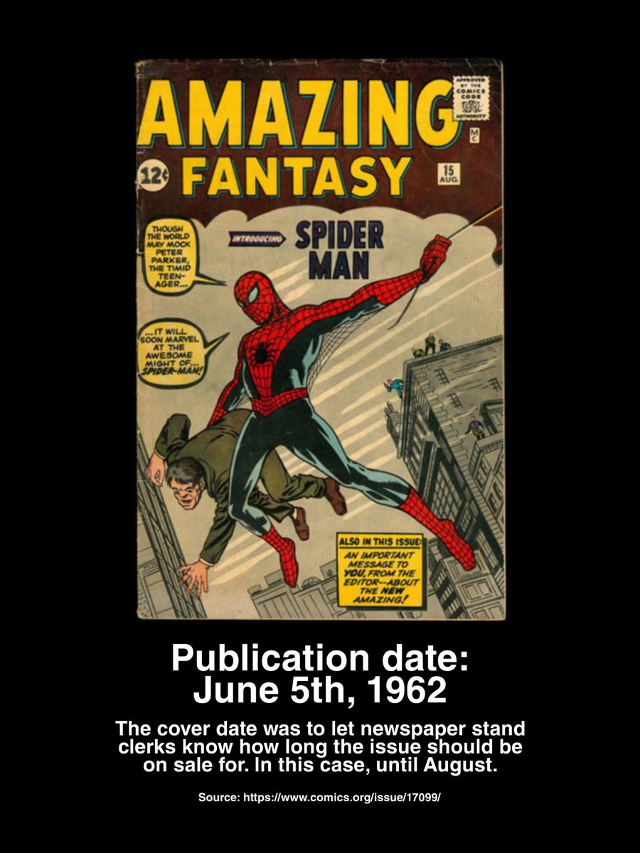 VAULT96283's tweet photo. June 5th, 1962
Marvel Comics releases ‘Amazing Fantasy #15’, the latest and final issue of their science-fiction anthology series, introducing their most striking and compelling superhero yet, The Amazing Spider-Man! Co-created by artist Steve Ditko and writer Stan Lee, the ol’ web-head would go on to be one of the most recognizable characters in the world, spawning a treasure trove of comics, films, TV shows, video games, theme park rides, live performance shows, and much, much more! 64 years later, Spidey is still going strong and has no signs of slowing down any time soon.
“AND SO A LEGEND IS BORN AND A NEW NAME IS ADDED TO THE ROSTER OF THOSE WHO MAKE THE WORLD OF FANTASY THE MOST EXCITING REALM OF ALL!”