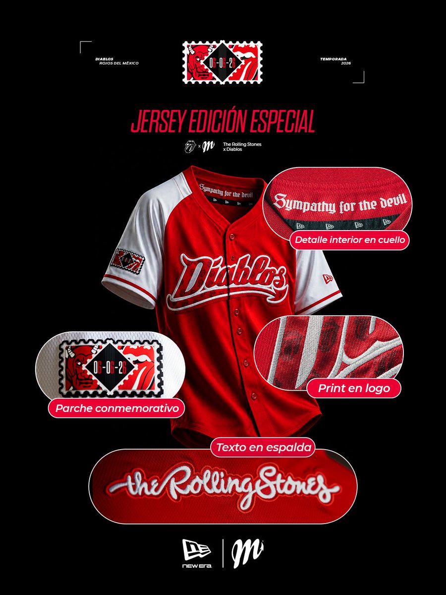 DiablosRojosMX's tweet photo. 👅👹 @RollingStones X @DiablosRojosMX 👹👅 

Producto disponible a partir de la apertura de puertas en Tienda Diablos (5:00 p.m) en @HarpEstadio , New Era Store Online y https://t.co/aUi76zhC9q https://t.co/SaQ20sMsf4