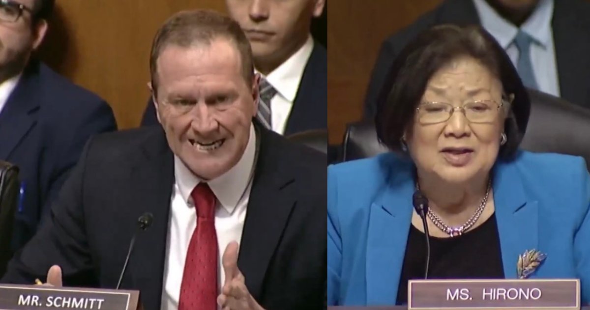 gatewaypundit's tweet photo. FIREWORKS! “You’re Damn Right We’re Deporting You” – Sen Eric Schmitt GOES OFF on Dem Mazie Hirono After She Argues Fraudsters, Murderers, and Terrorists Shouldn’t be Denaturalized (VIDEO)

READ: https://t.co/BqsFVUZbSH https://t.co/2mXwF5mPav