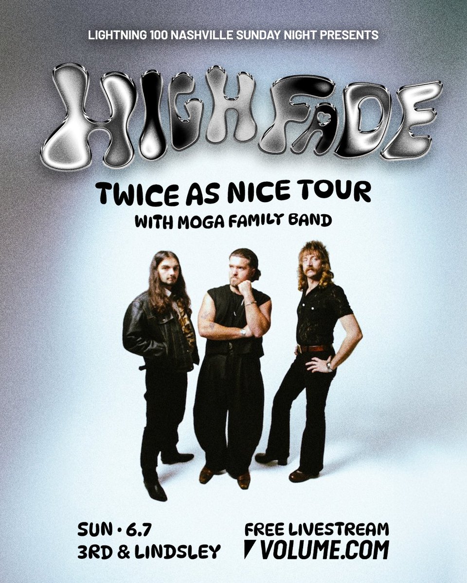 GetOnVolume's tweet photo. POV: You just scored a front-row seat to a Nashville show... for free. 🤘

@highfademusic's Twice As Nice Tour featuring Moga Family Band streams LIVE tonight from @Lightning100's #NashvilleSundayNight at @3rdandLindsley on https://t.co/Lxe59pPxtW.

🎟️ → https://t.co/I04uWDYrlU https://t.co/iSwe4yRx8Z