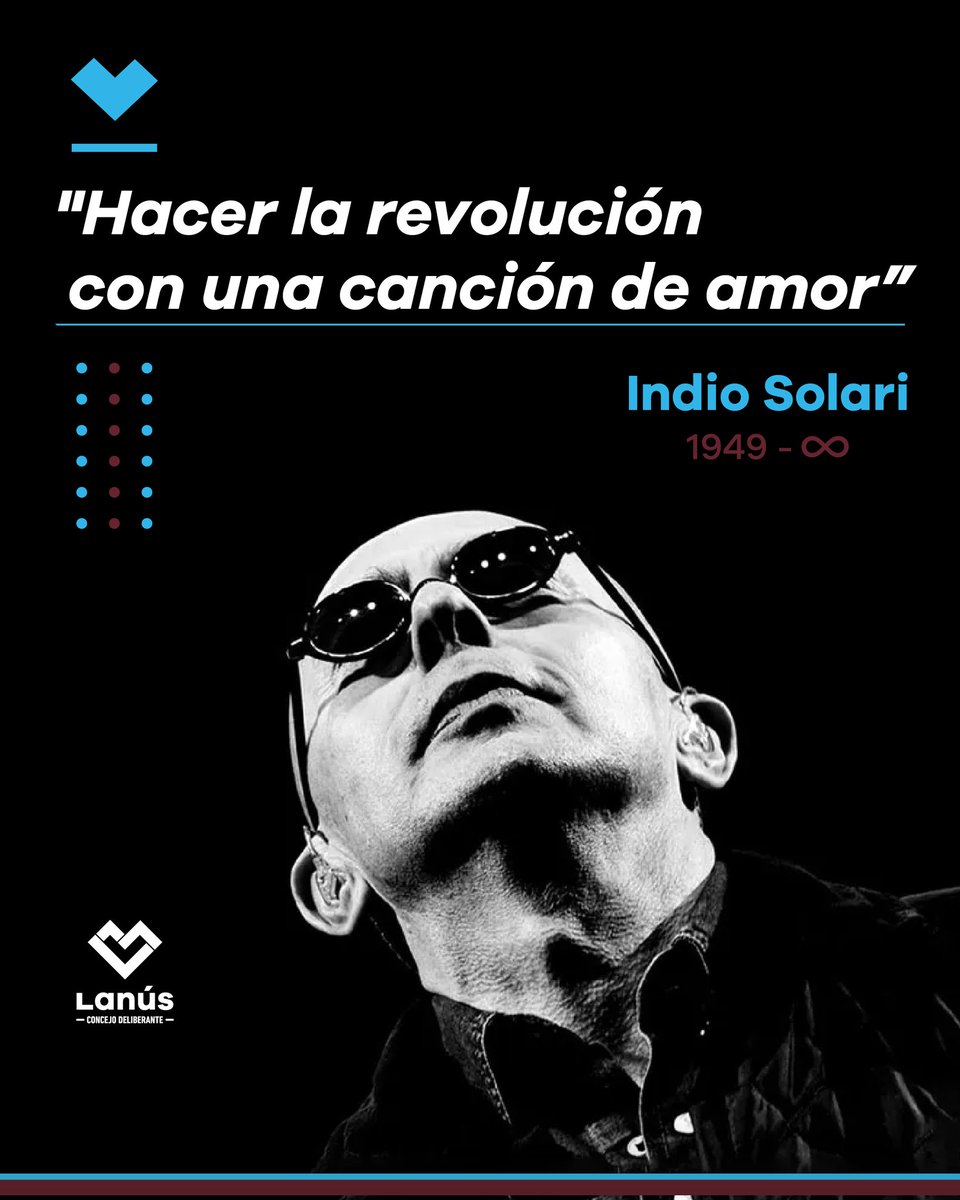 hcdlanus's tweet photo. 🤍 INDIO ETERNO

Lamentamos profundamente el fallecimiento de Carlos Alberto "Indio" Solari, ícono y emblema del rock nacional argentino, que tocó en el microestadio del Club Atlético Lanús, junto con Patricio Rey y sus Redonditos de Ricota, el 1, 2 y 3 de mayo de 1992.

#HCDLanús 🏛