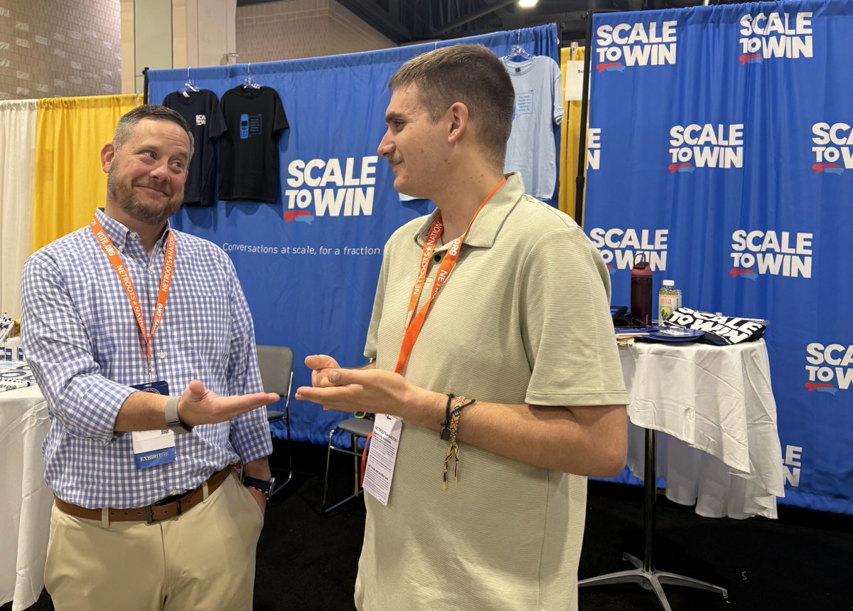 ScaleToWin's tweet photo. We're excited about Day 2 at Netroots! 

If you're in the Exhibitor Hall, stop by our booth (#206) to say hi to our team, grab some swag, and enter our drawing for prizes 🎟️

#Netroots #NetrootsNation #Netroots2026 https://t.co/Bdnbentejb