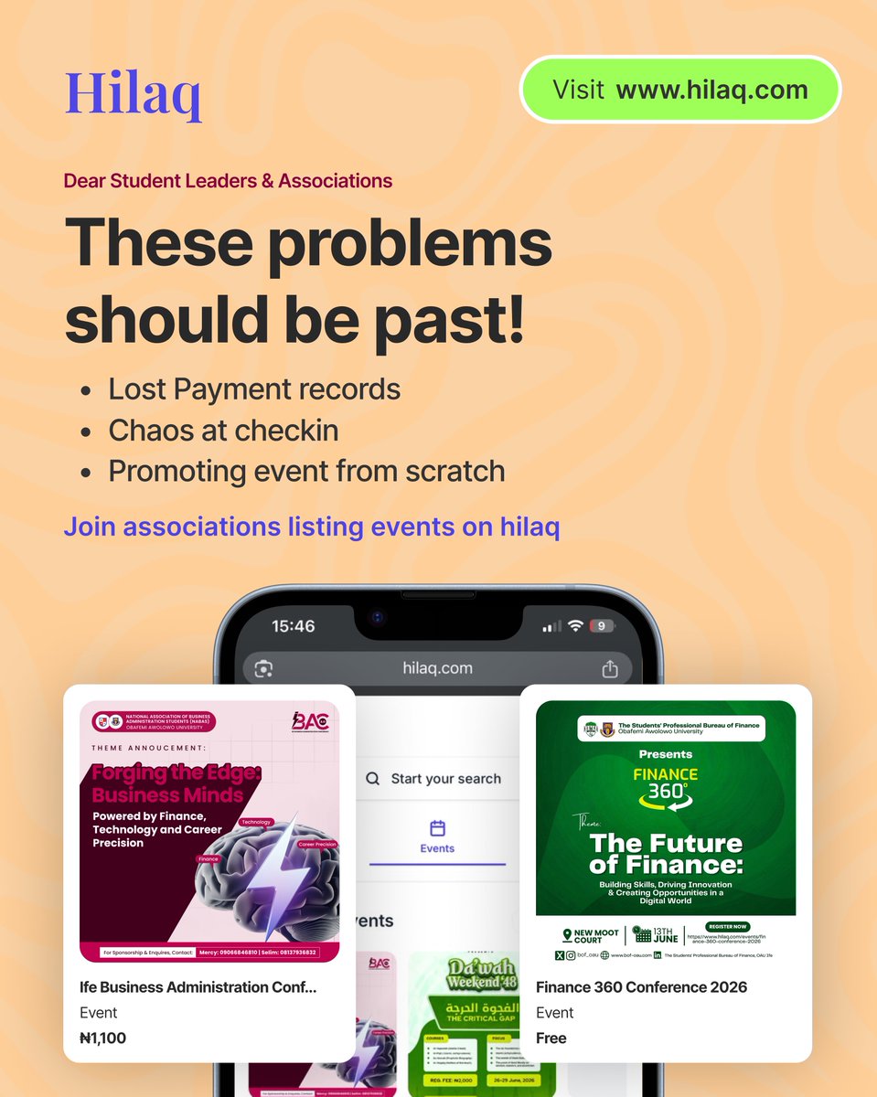 hilaqapp's tweet photo. Running a student association is hard enough without the administrative chaos.

If you’re still dealing with lost payment records, long check-in lines, or promoting campus events from scratch—it’s time for an upgrade.

Those problems should be a thing of the past. 👇 (1/2) https://t.co/q1fivBQpVq