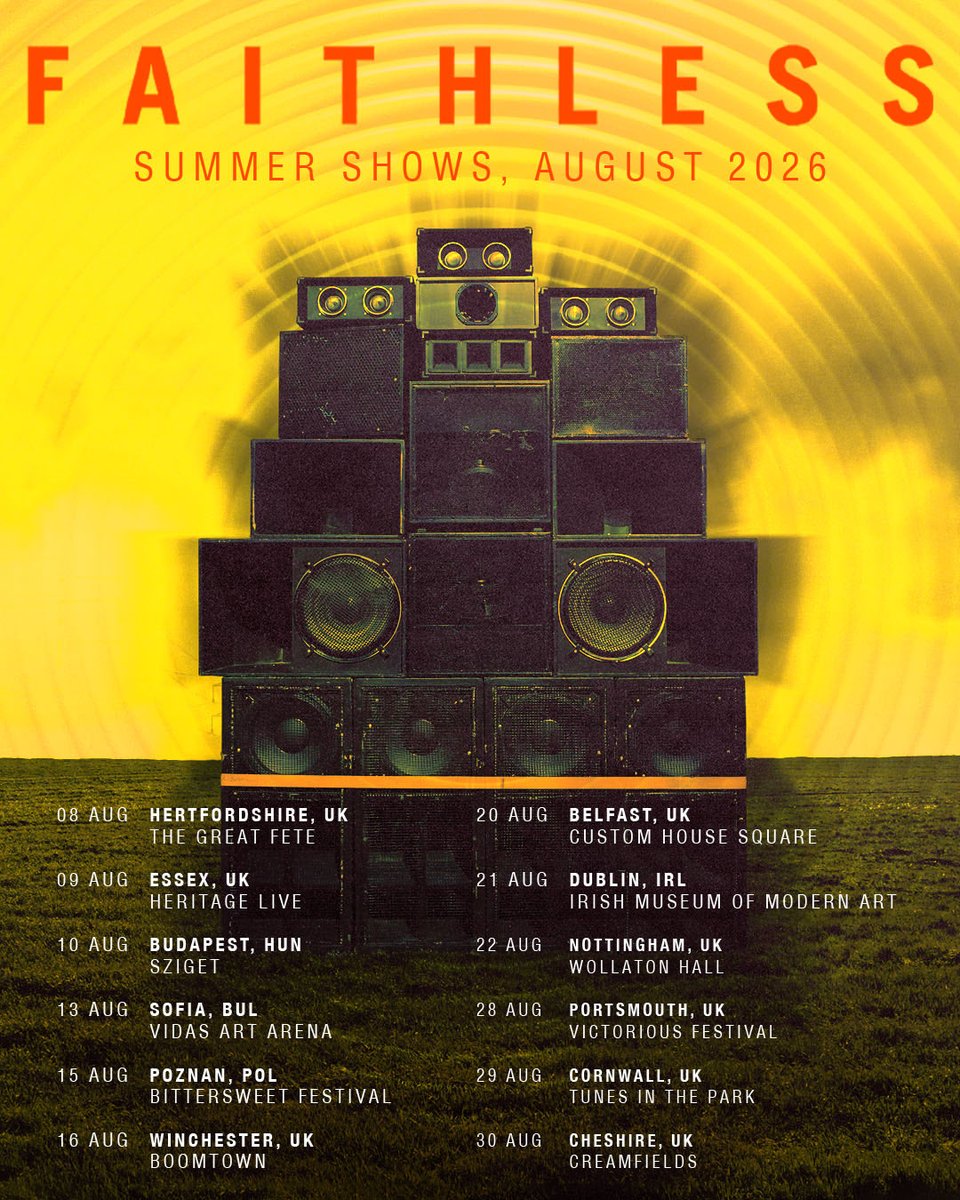 faithless's tweet photo. Busy summer ahead 🔊 Kicking things off in Liverpool tonight! Ticket links in bio 🧡 https://t.co/6IRUz3FJsz