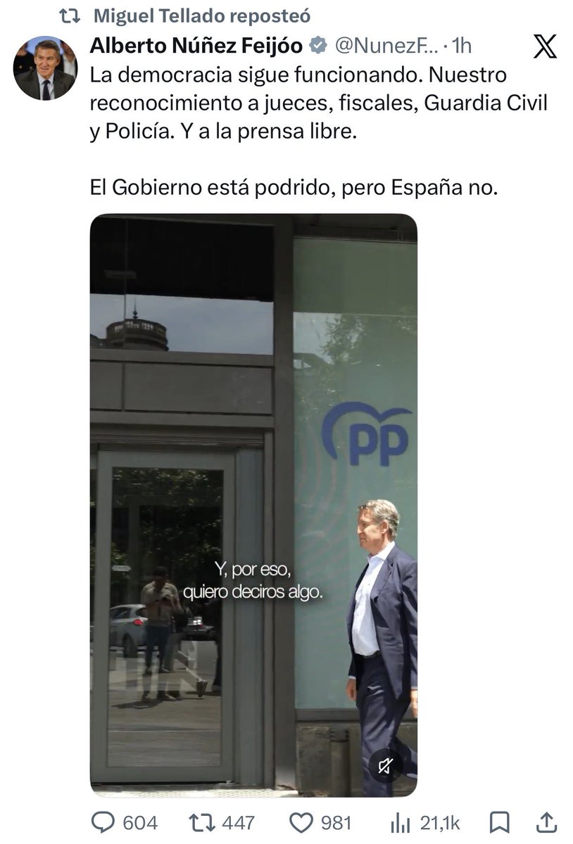 CarlosSosa_'s tweet photo. ¿Quién fue el tolete que recomendó a Feijóo grabarse este vídeo sobre la justicia entrando en la sede del PP, pagada con comisiones ilegales? https://t.co/fpN96PHmRd