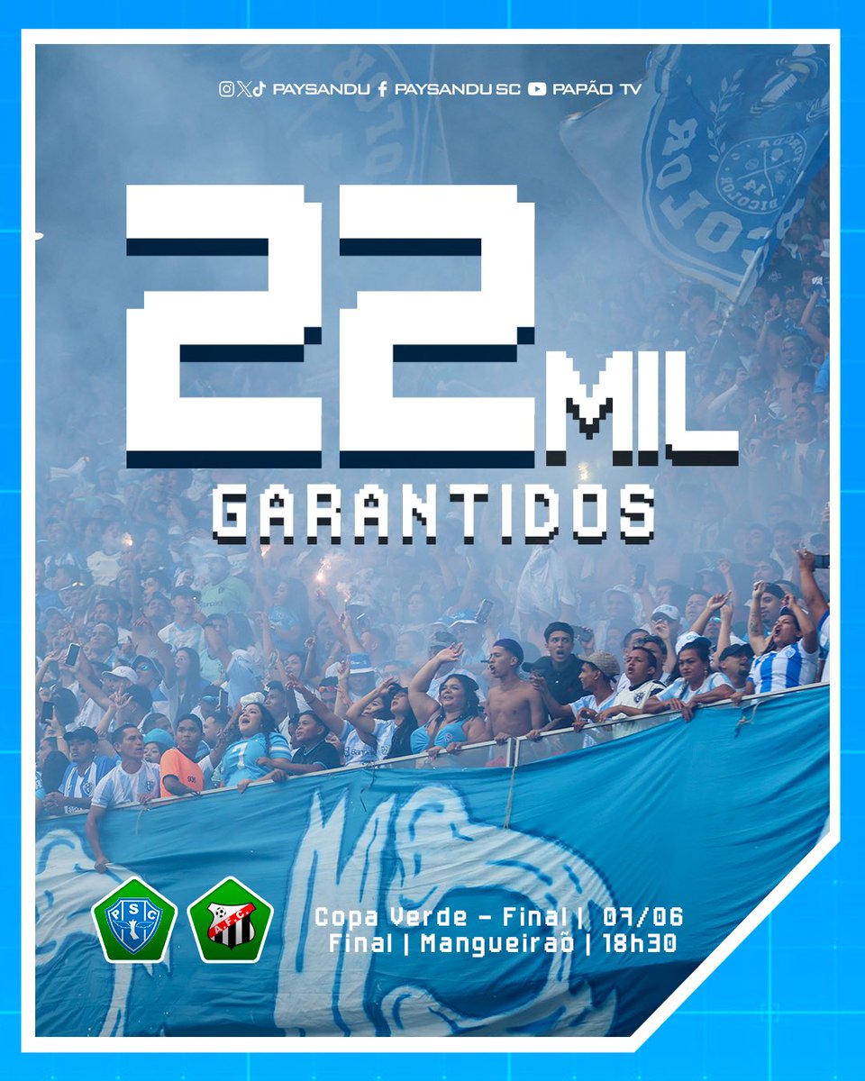 Paysandu's tweet photo. JÁ SÃO 22 MIL BICOLORES GARANTIDOS NA FINAL!🐺💙

Garanta o seu lugar e venha apoiar o Papão em mais uma decisão.

🔗https://t.co/lt1l4AAdsc

#VamosPaysandu https://t.co/wmdCqK5BBQ
