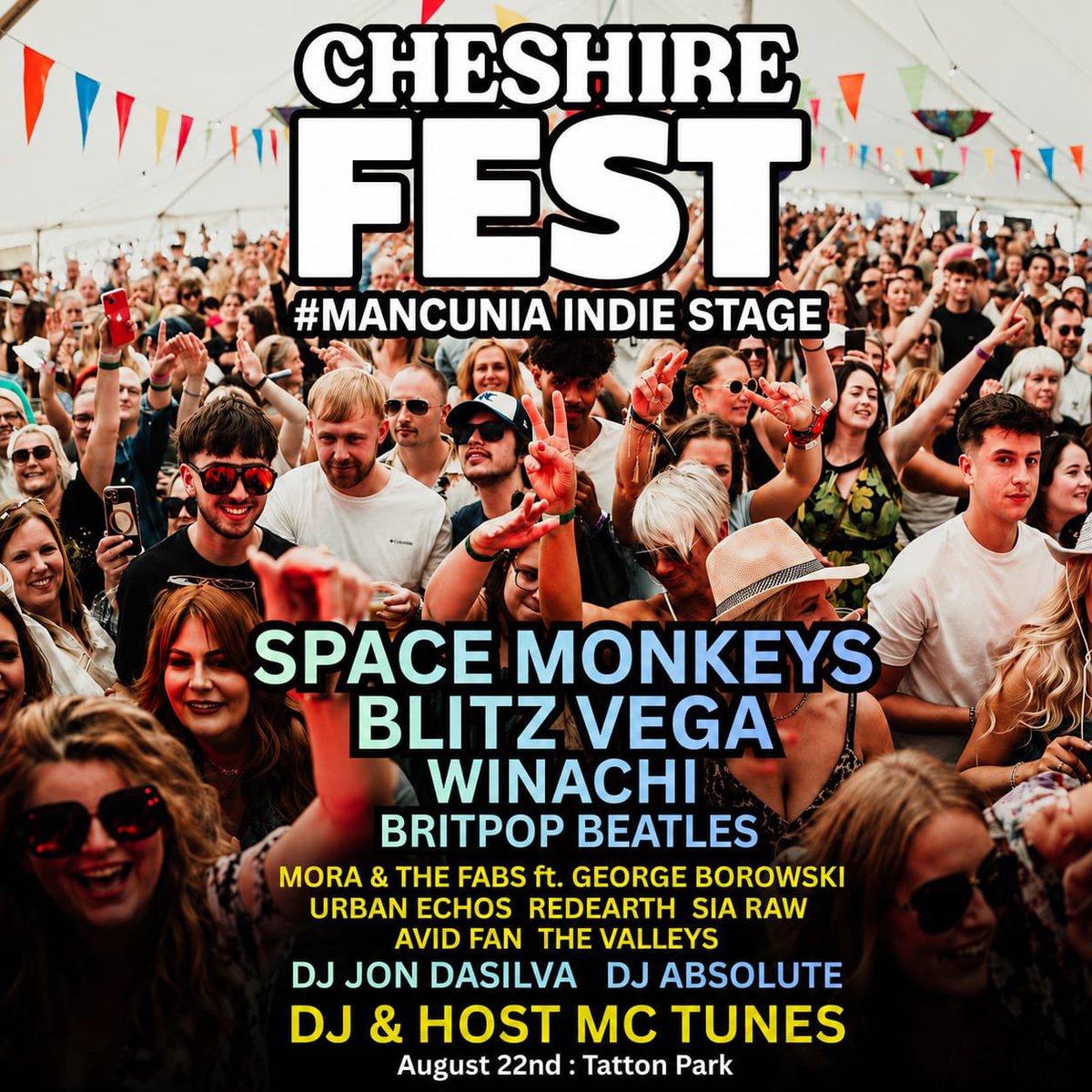 spacemonkeys's tweet photo. We’re buzzing to announce that Space Monkeys will be headlining the Mancunia Indie Stage at Cheshire Fest, Tatton Park on Saturday 22nd August.

🎟 HALF PRICE TICKETS
Use code: MANCTV50

https://t.co/xFQAPAeCPw https://t.co/kgqLpkeHiq