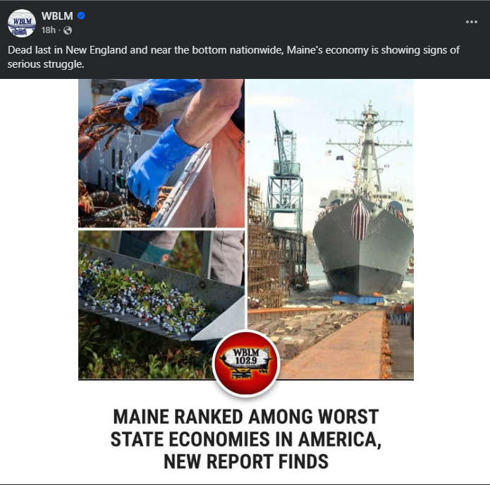 lead_maine's tweet photo. "Maine is nearly dead last in what is arguably the most important category of them all. Then we wonder why so many young Mainers leave the state to start their careers elsewhere. Maine needs more opportunities across every industry because the current situation simply isn't sustainable."

Couldn't have said it better ourselves, @WBLM1029. Keep rocking and raising awareness!

https://t.co/izn67ZbRoM
