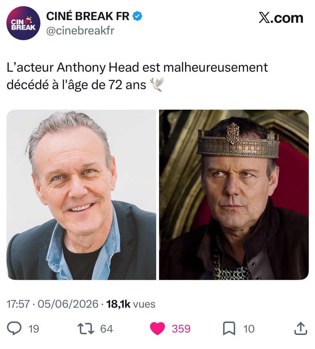 HoteMeile's tweet photo. @CaroleQuintaine CAROLE MR GILES EST DÉCÉDÉ !!! 😔😔😔 https://t.co/14OGMuvxOq