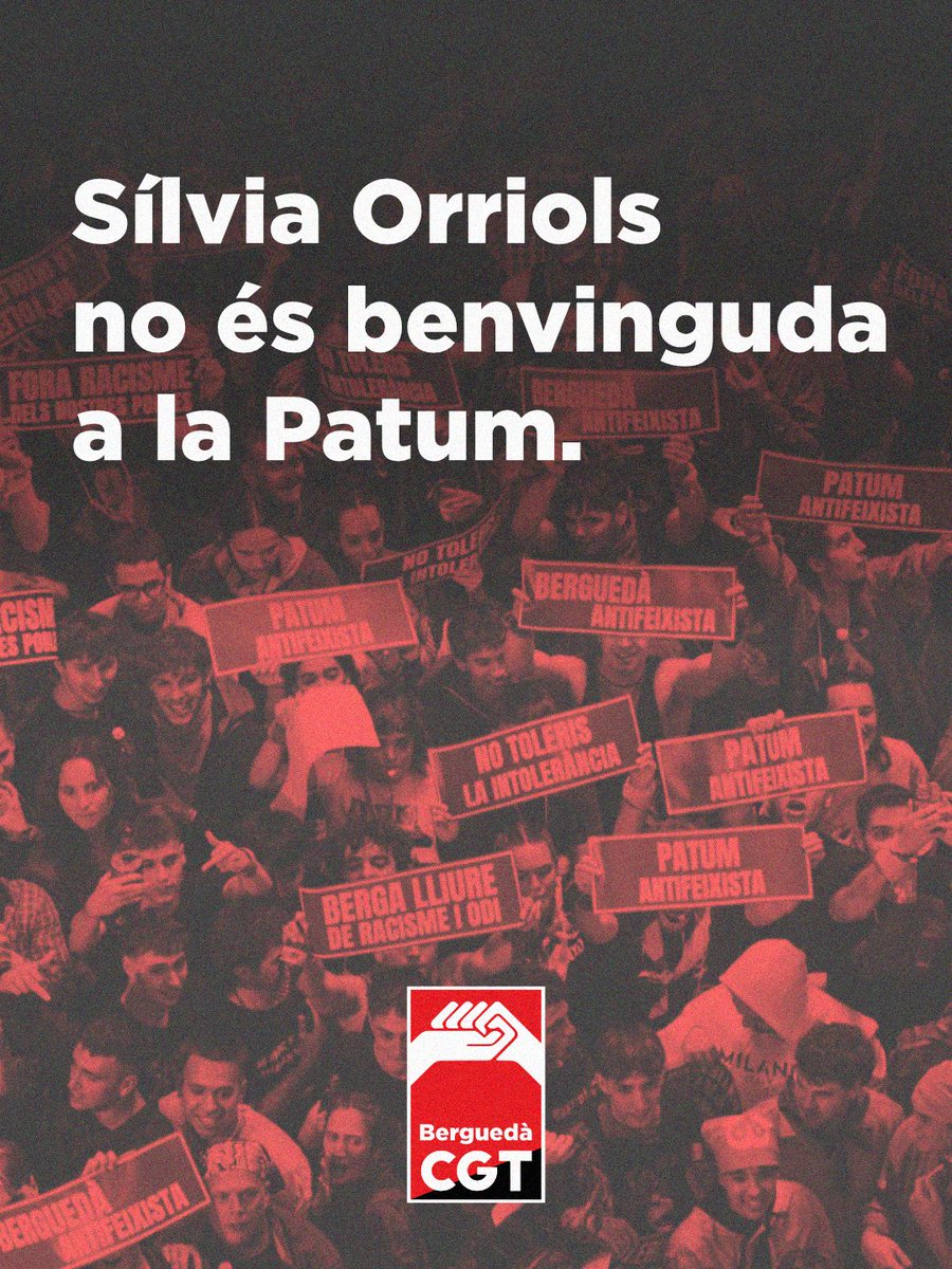 CGTBerga's tweet photo. "Silvia Orriols no és benvinguda a la Patum". Comunicat del Secretariat Permanent de la CGT del Berguedà: https://t.co/L3mVpoy4On