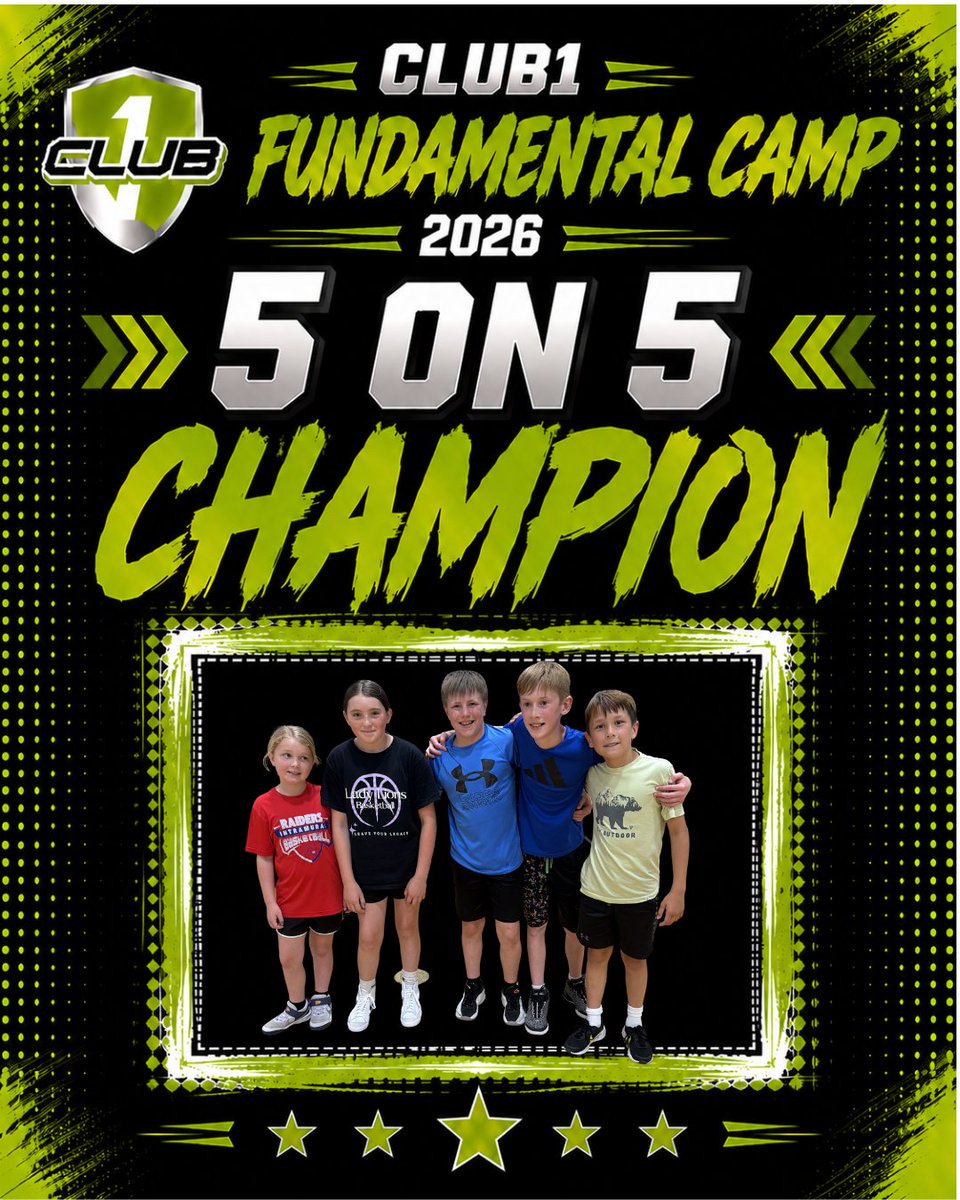 Club1Basketball's tweet photo. Club1 FUNdamental Camp 5 on 5 Champions.  Don't miss out on our camps in July.  Check them out here: https://t.co/2DKfqDefm7 https://t.co/VNYgc5PaO8