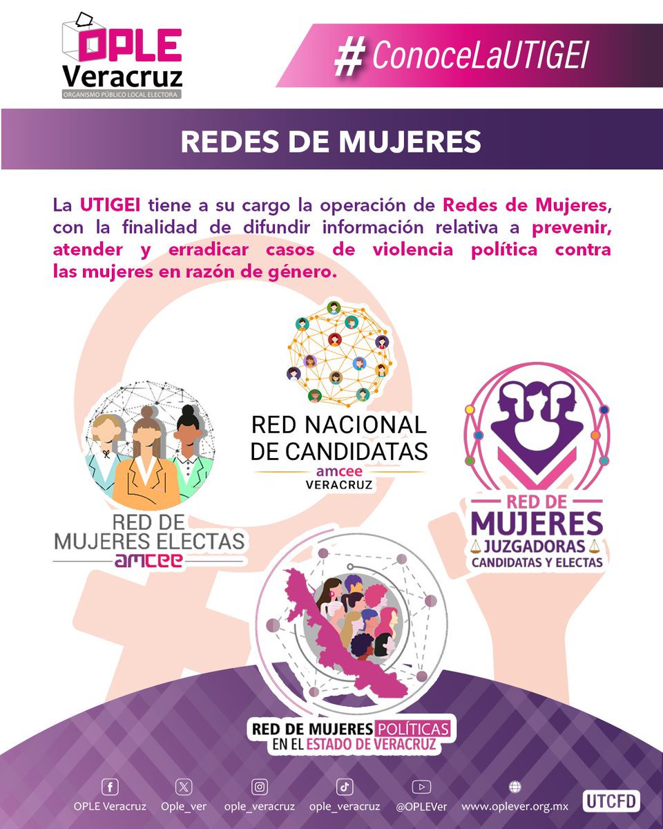 ople_Ver's tweet photo. #ConoceLaUTIGEI ♀️♂️Desde la Unidad Técnica de Igualdad de Género e Inclusión del #OPLEVeracruz, se promueven las redes de mujeres. ¡Conócelas! 👇👇 https://t.co/mB9BQzs4Rk