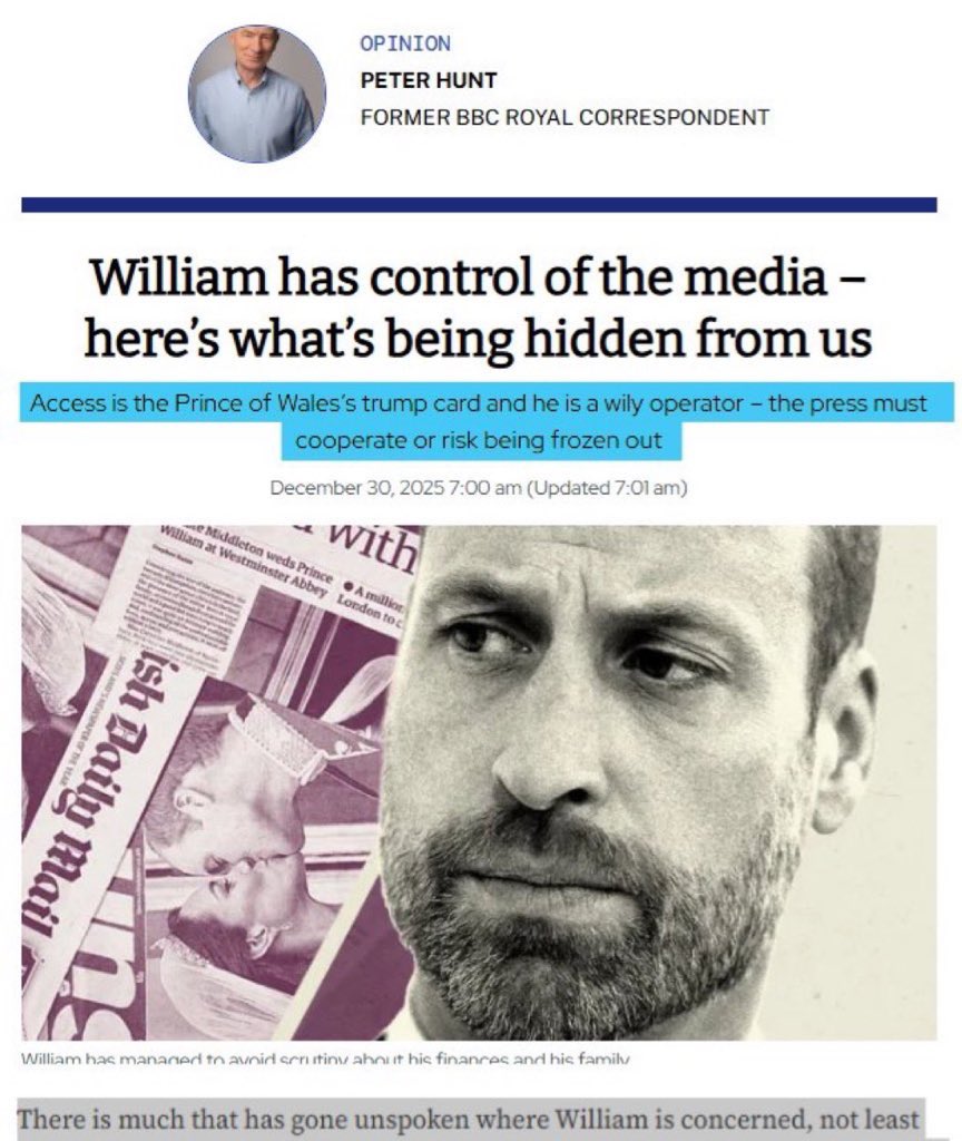 Barbara27541025's tweet photo. @SussexHenryVIII @JenniferEWatts Remember when Peter Hunt report on how William control the media? https://t.co/UlhRrI3IQY
