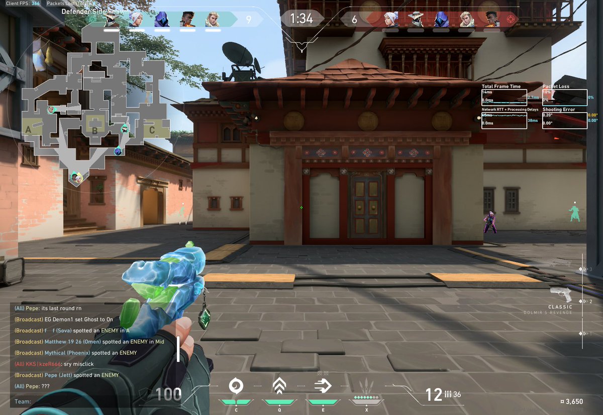 Pepe_Ttn's tweet photo. Scrim warning: Scrim against Kokus while trialing, someone in our team dc'd due to internet connection problems so we want to play it out 4v5 as lr, enemy jett starts using ghost mode to give info during lr, then after I kill 2, enemy omen uses ghost mode. https://t.co/F649rMfV0w https://t.co/Uap0ldzogQ