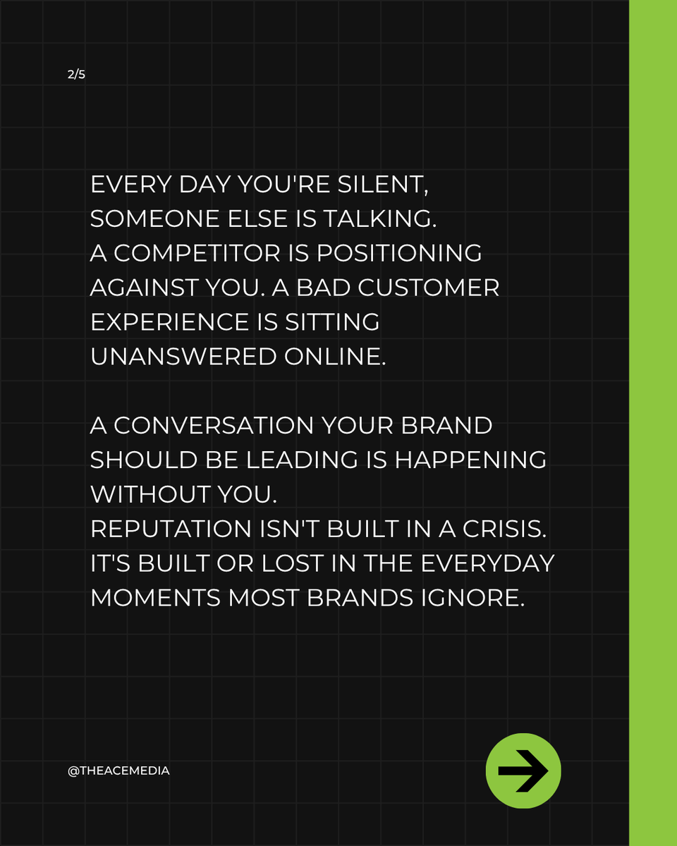 theacemedia's tweet photo. Your brand's reputation isn't built in a crisis. It's built in every small moment you're not paying attention to.

Proactive reputation management is what separates brands that are trusted from brands that are simply present. https://t.co/V71zNAjy0U