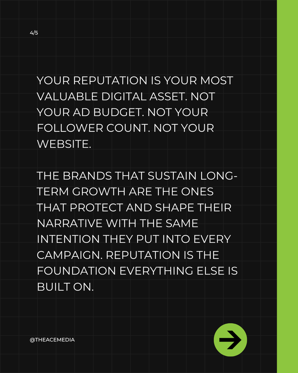 theacemedia's tweet photo. Your brand's reputation isn't built in a crisis. It's built in every small moment you're not paying attention to.

Proactive reputation management is what separates brands that are trusted from brands that are simply present. https://t.co/V71zNAjy0U