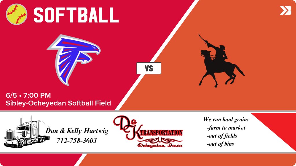 socsdgenerals's tweet photo. Softball (Varsity) Game Day! - Check out the event preview for the The Sibley-Ocheyedan Generals vs The West Sioux Falcons. It starts at 7:00 PM and is at Sibley-Ocheyedan Softball Field. https://t.co/MWNxgupIhZ https://t.co/nfNxgtc2dF