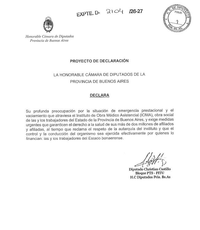 chipicastillo's tweet photo. Presentamos en @HCDiputadosBA proyecto de preocupación por la situación que está atravesando IOMA https://t.co/YQXBuvXwAV