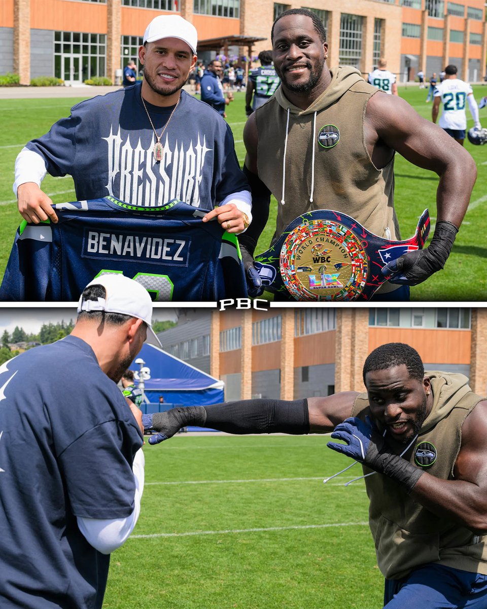 premierboxing's tweet photo. Greatness recognizes greatness. 🥊🤝🏈

@Benavidez300 and the @WBCBoxing visited the @Seahawks' training facility yesterday and presented the Seahawks with a custom-made WBC championship belt featuring the team's iconic Super Bowl LX win. The special belt commemorates the crossover between one of boxing's most prestigious governing bodies and one of the NFL's most successful franchises.