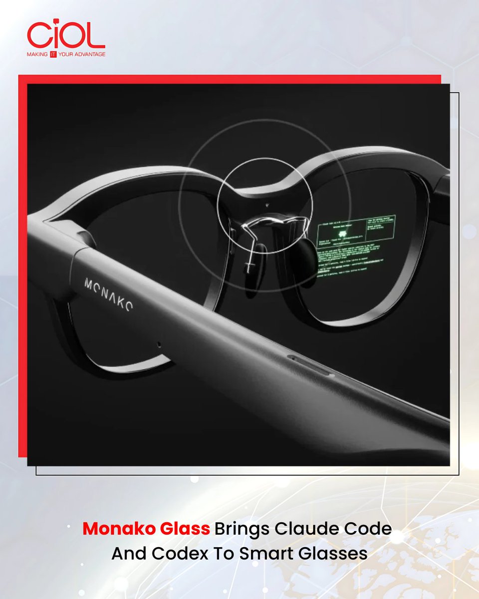 CiOL_News's tweet photo. Monako Glass: AI Meets Wearables

Chinese startup Monako has unveiled AI‑powered smart glasses that integrate Claude Code and Codex, signalling a bold new push toward wearable computing for developers.

Read More: https://t.co/cDfdLjBu2J

#CIOL 

@OpenAI | @MonakoResearch https://t.co/8vDdQ4Rm3M