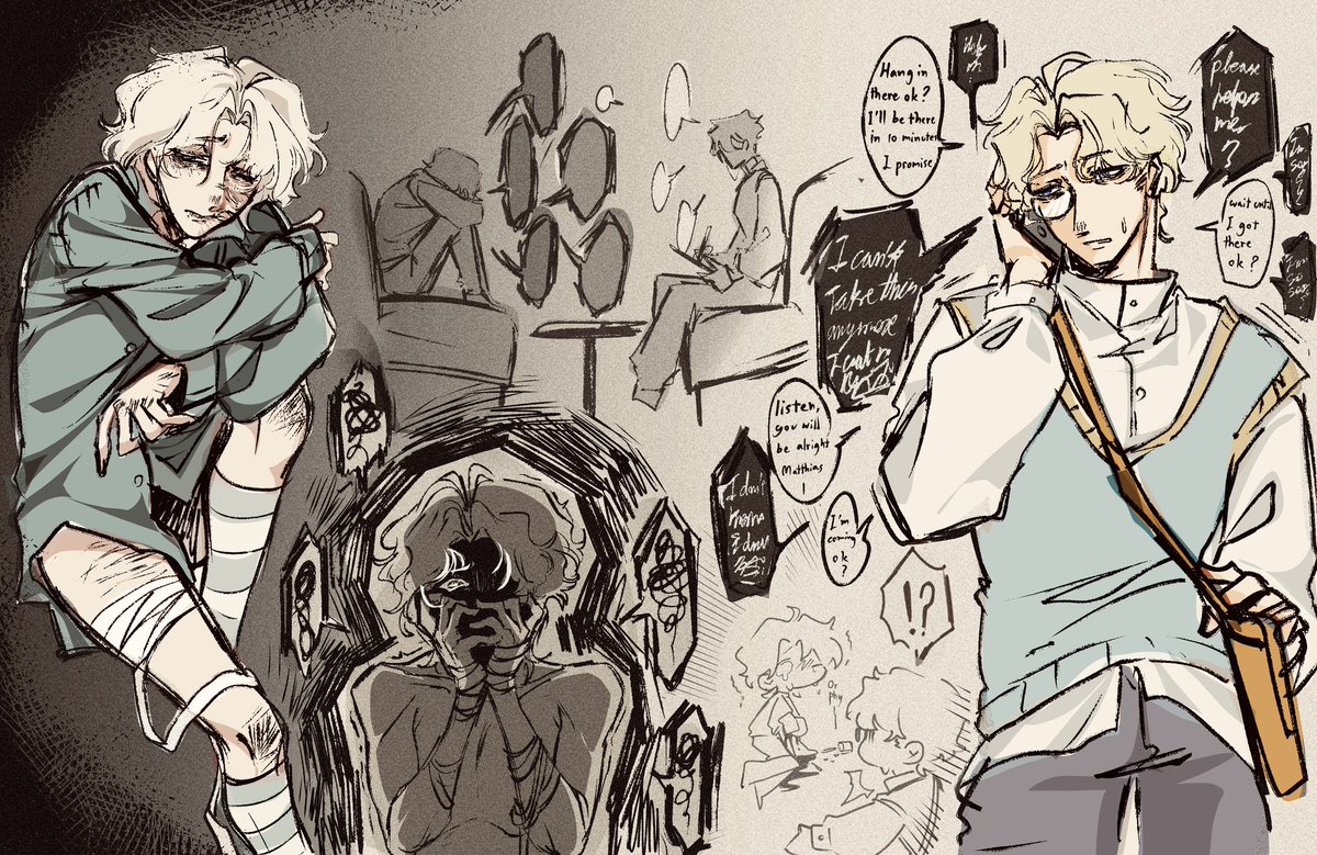 Matthiasexual's tweet photo. “The worst we could be”
//tw: sh, mental health 

Omg I’ve never draw Matthias this broken before😭😭 
#orphmatt https://t.co/WrTBzoZfkT