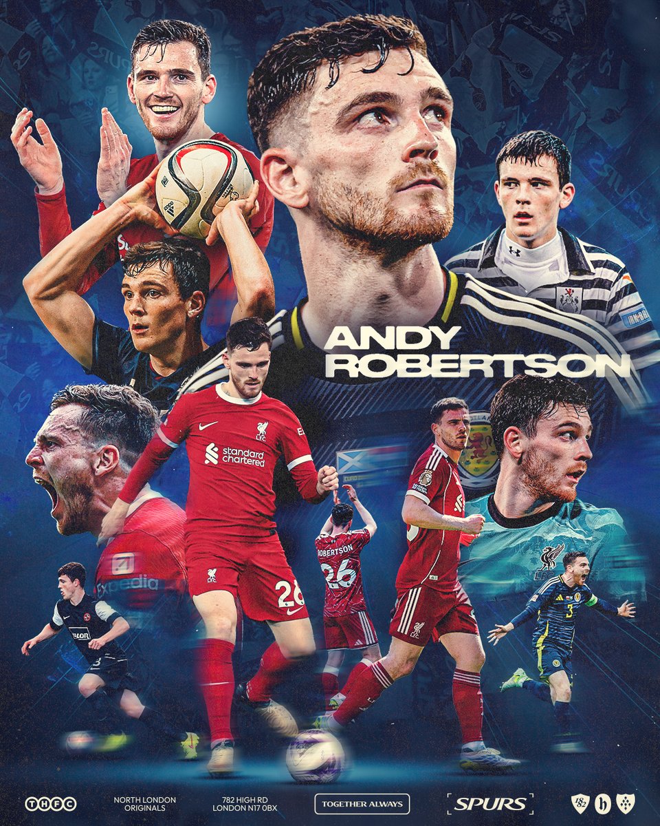 SpursOfficial's tweet photo. Andy Robertson's remarkable footballing journey so far 📖 https://t.co/s6hSft3Ie3