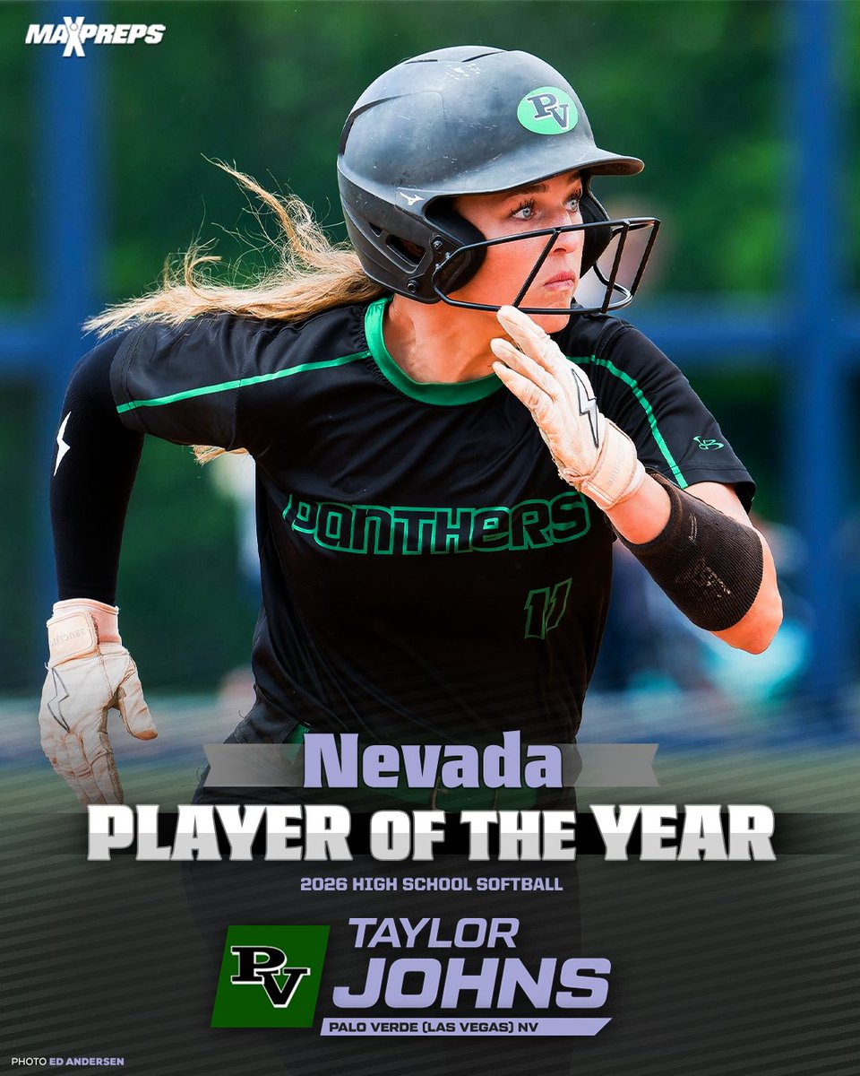 MaxPreps's tweet photo. The MaxPreps Nevada Player of the Year Taylor Johns, a Georgia signee, powered nationally ranked Palo Verde to a second straight state championship after batting .662 with 21 home runs and 43 RBI. 🥎🏆

Full list of POY winners ⬇️
https://t.co/qZjVDmYvkR https://t.co/tZtP1dQLRE