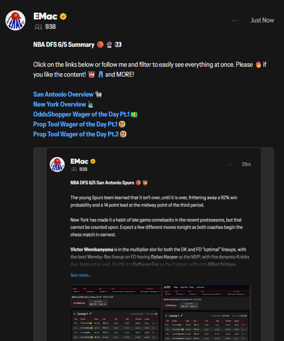EmacDFS's tweet photo. 🏀🗑️#TGIF Get ready for Game 2 @NBA Finals action with DFS analysis from Your Ol' Pal, presented by @Tails_Picks @Stokastic 

🤠👖and MORE!
🤑🔻F-R-E-E🔻🤑
https://t.co/lDNDU0pXyS https://t.co/zGY4L3i6EA