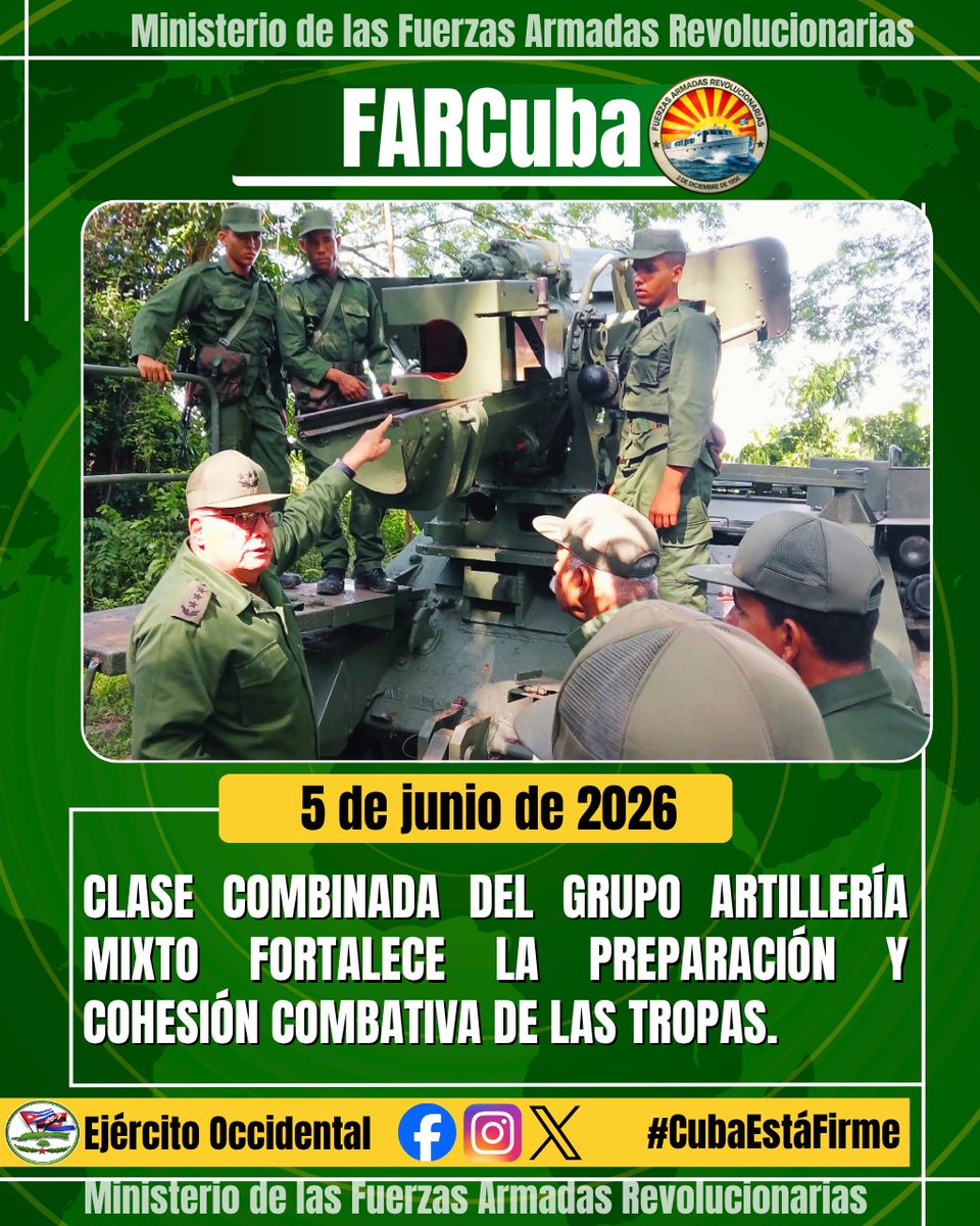 EjtoOccidental's tweet photo. 🔴🔵🟢| Como parte de la preparación combativa, la Región Militar Mayabeque realizó una clase combinada con la primera batería de un grupo de artillería mixto.

#FARCuba #CubaEstáFirme #LaPatriaSeDefiende https://t.co/RgrUNaVtou
