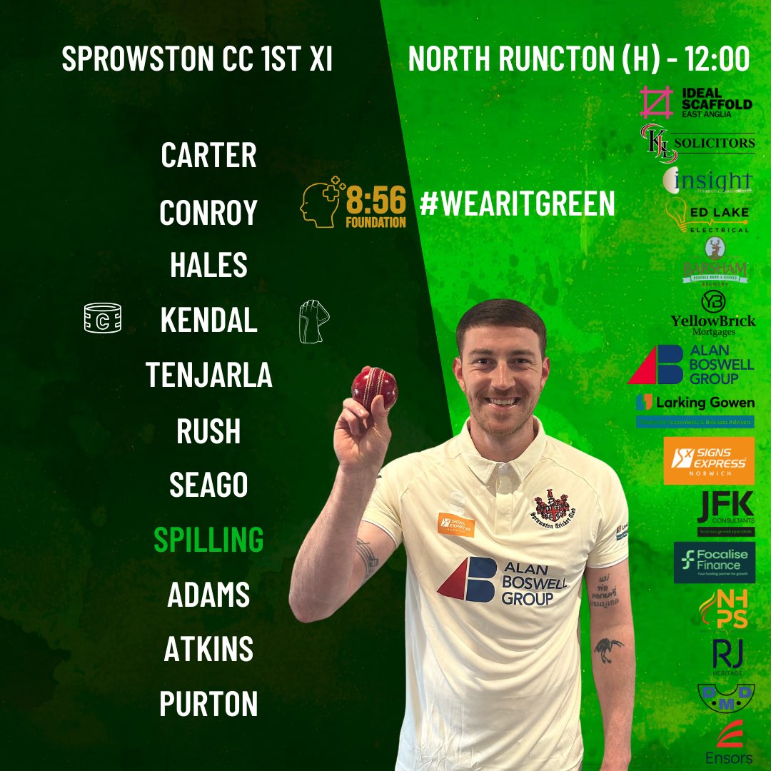 SprowstonCC's tweet photo. Teams for week 6 of the season. We’ve turned our posts green in support of @856Foundation wear it green weekend. Best of luck to all 4 teams. https://t.co/CpF8pMHDVb