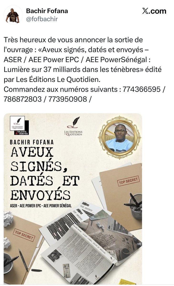 GueyeUsman1's tweet photo. Veuillez appeler sur ces numéros pour commander votre exemplaire. J'ai appelé le premier numéro mais le gars au bout de la ligne ne me semble pas avoir donné son consentement pour l'usage de son numéro. Il m'a raccroché au nez, après m'avoir bien grondé. https://t.co/liDkC94R6e