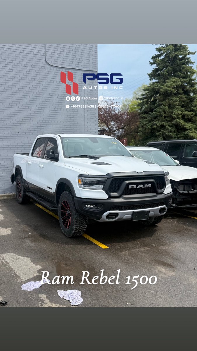 psgautos's tweet photo. 2019 Ram Rebel 1500

3_9k cedis including shipping to Ghana

Vehicle Highlights:
 • 5.7L HEMI V8  Engine
 • Automatic Transmission  
 • keyless start and entry 
 • red and black Leather interior
 • 14.5 inch Infotainment screen
 • panoramic roof
 • Apple CarPlay and Android Auto
 • Wheels upgraded to 20 inch fuel rims
 • Collision mitigation 
 • 360 Camera
 • Lane keep Assist

P.S All cars we post run and  drive 

Fill the blank and come grab it