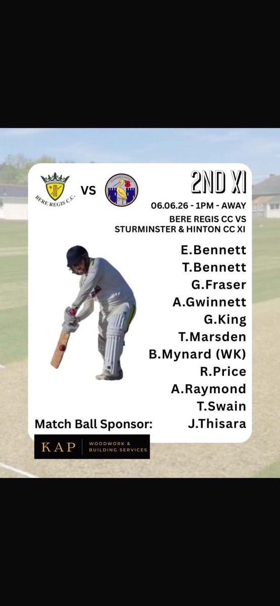 BereRegisCC's tweet photo. 🏏 Matchday Ready 💛💚

Two big games this weekend for Bere Regis CC 👇
1st XI 🏡 vs Broadstone CC | 12:30
2nd XI ✈️ vs Sturminster &amp; Hinton CC | 1PM

Massive thank you to our match ball sponsors and all our 2026 partners for your continued support 🤝

#BereRegisCC @swsportsnews https://t.co/PwxCgInPhf
