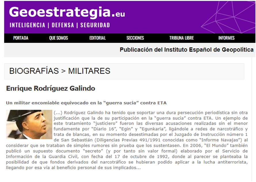 beatriz_er's tweet photo. Es el director del portal digital https://t.co/rPkFOAK9Mb que dice proporcionar información "libre de cualquier mediatización política".   
Adjunto captura de la reseña biografica del criminal Enrique Rodríguez Galindo al que definen como "un militar encomiable". https://t.co/KJkRkDzCwm