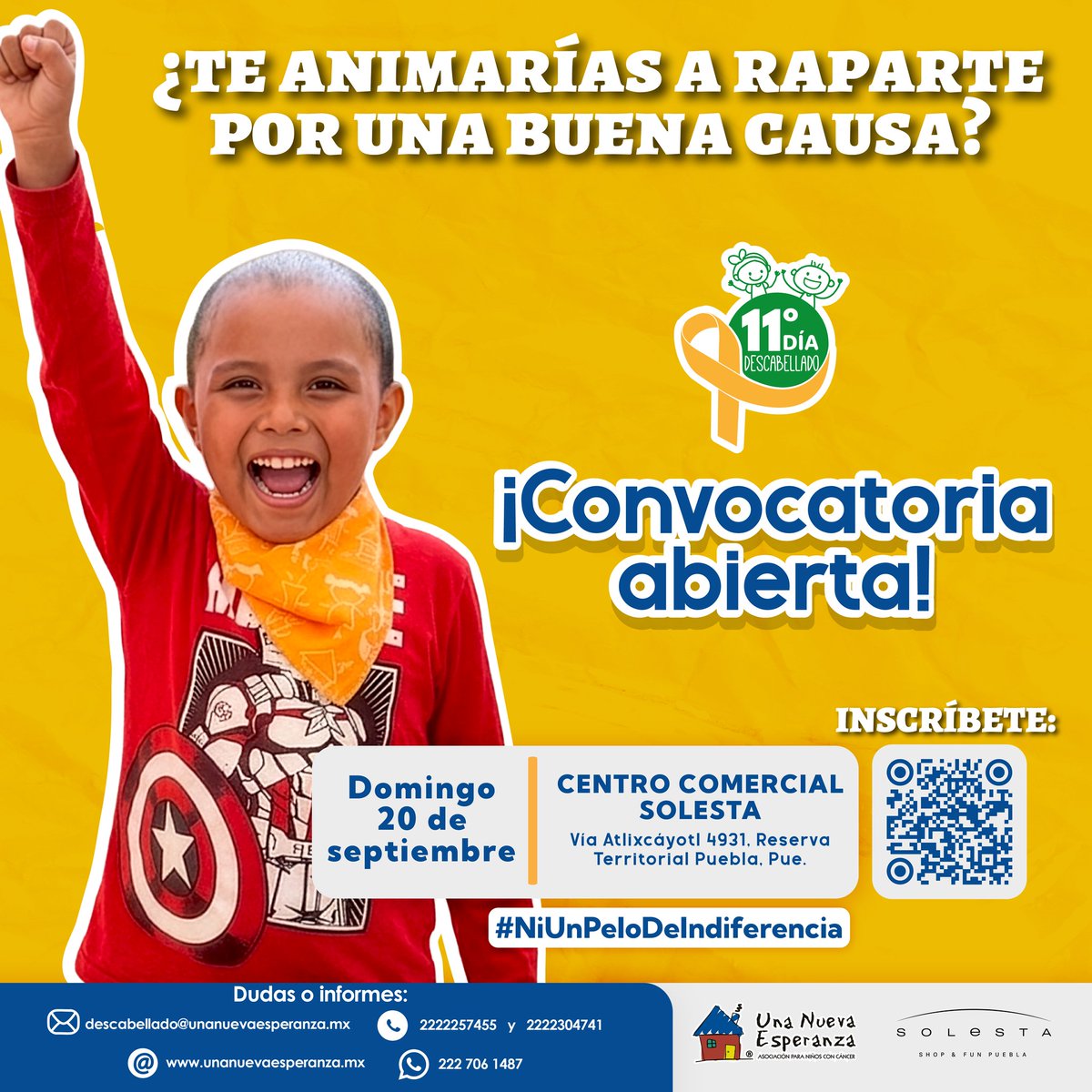 UNEABP_MX's tweet photo. ✨¡Atrévete a ser un valiente!✨
El 11° #DíaDescabellado está aquí y necesitamos héroes dispuestos a raparse en solidaridad con los niños que luchan contra el cáncer.
Cada mechón que cae es un símbolo de esperanza, fuerza y unión💛
 #niunpelodeindiferencia #descabelladochallenge https://t.co/jNc5S1GOHJ
