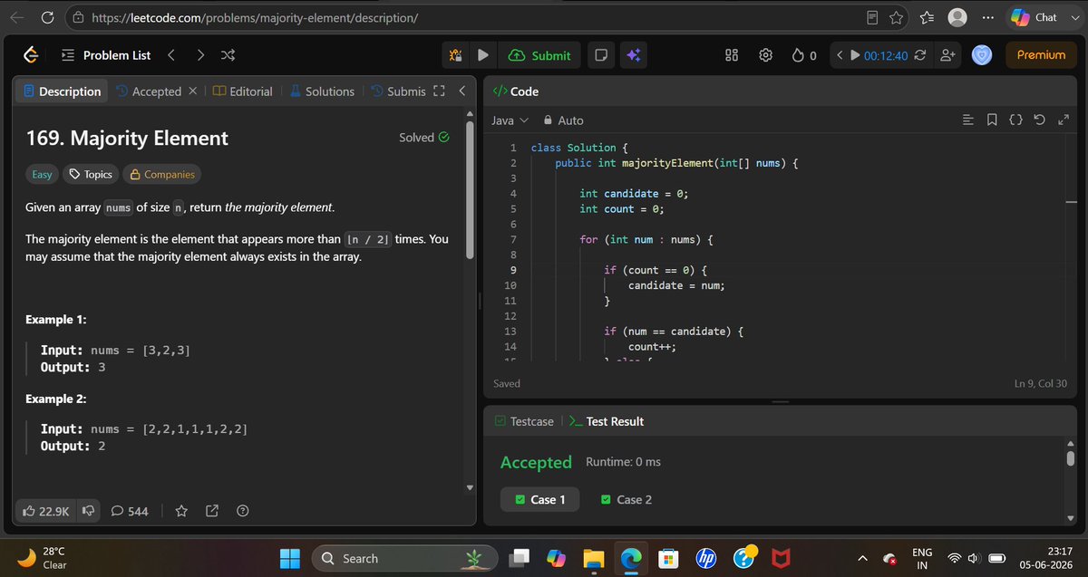 peanutshawty22's tweet photo. Day - 34 of #100daysofcode
and day - 5 of @striver_79 @takeUforward_ #SDESheetChallenge 🔥

✔️Search in a 2D matrix( have solved this before, so it was pretty easy)
✔️Pow(x, n)
✔️Majority Element-I

#LeetCode #dsa https://t.co/4OOuANX1ms