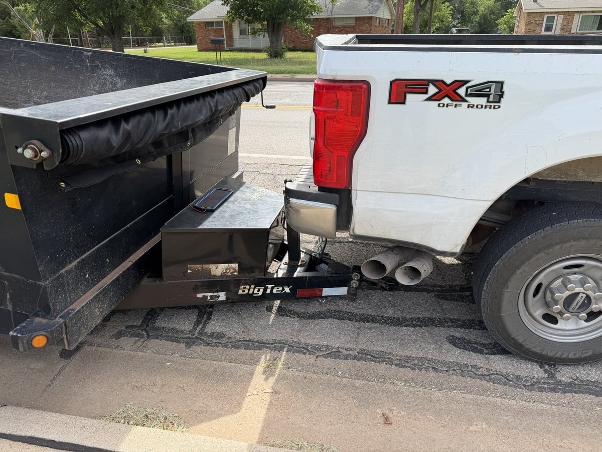 Michaelfiore's tweet photo. I have a rule that I ALWAYS double check when someone else hooks a trailer onto my truck…. Well… I didn’t follow my rule today.

The trailer repair shop hooked it up but didn’t lock the clamp onto the ball. I lost the trailer going over a bump, but thankfully the safety chains did their job.

I was only going about 35 and was able to safely stop with only minor damage to the truck’s bumper and trailer jack. I was still close to the shop and they came with a jack to help me get hooked up again.

They were very apologetic and will be fixing the damages. It’s all good.