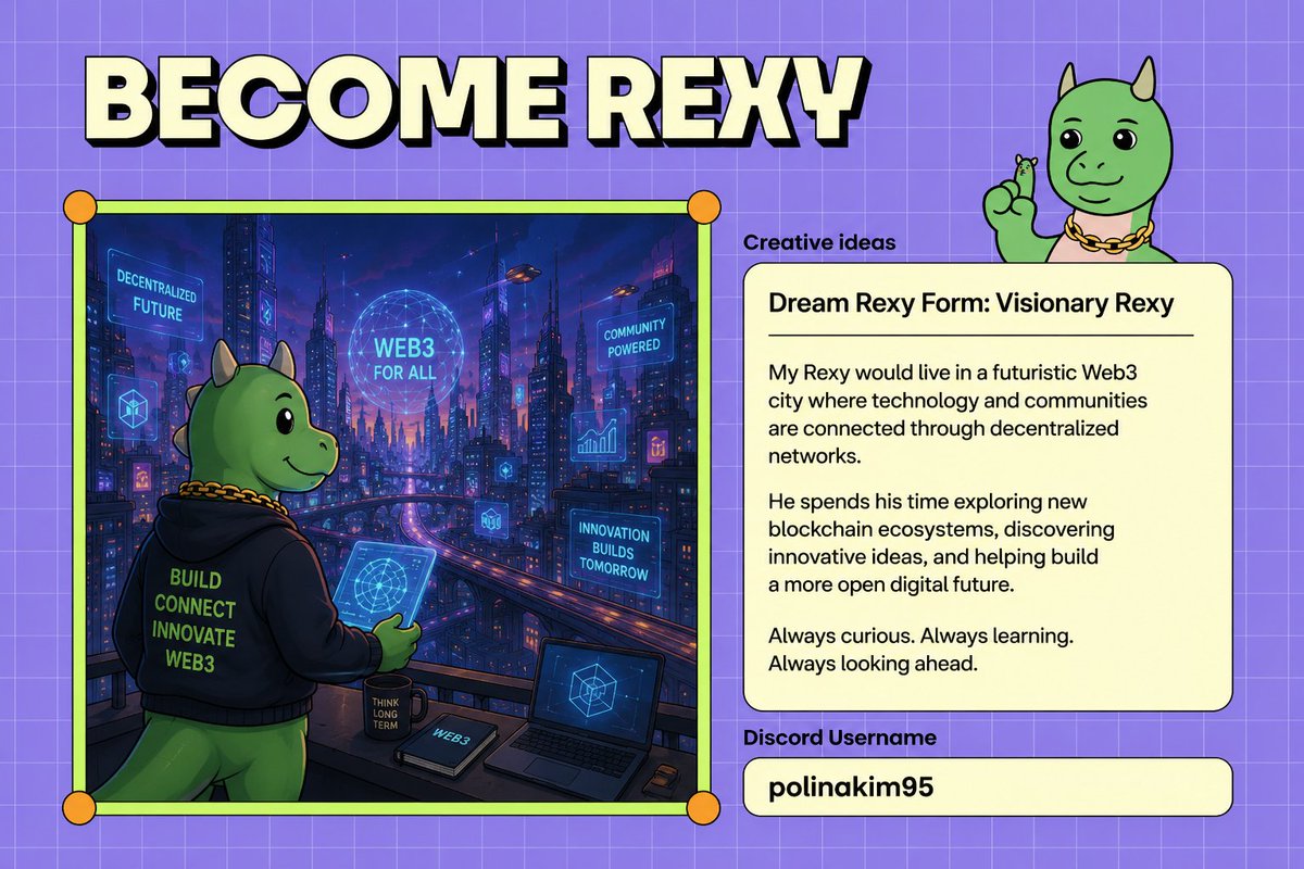 hodlhub_crypto's tweet photo. My Visionary Rexy

Rexy lives in a futuristic Web3 city, exploring new technologies and helping build the next generation of decentralized networks.

Always learning. Always looking ahead.

@TREX_chain 

#BecomeRexy #TREXChain https://t.co/z2ti3UuD60